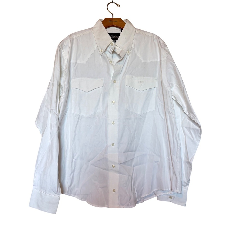 Vintage Lucchese Classics Mens White Cotton Western‎ Button Down Shirt 15.5 34